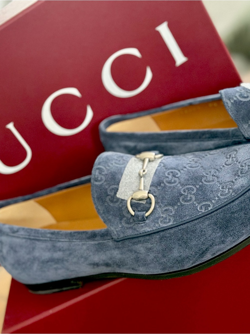 Gucci Blue Suede Guccissima Horsebit Loafers - Picture 2 of 7